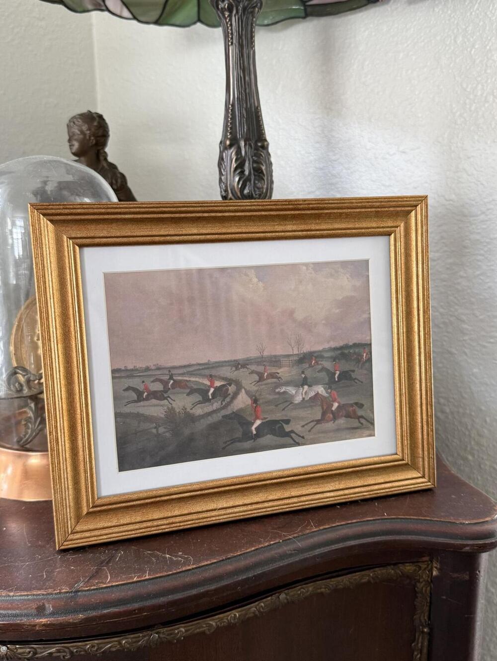 Vintage Style Horses & Jockeys Landscape Scenery Art Print Framed